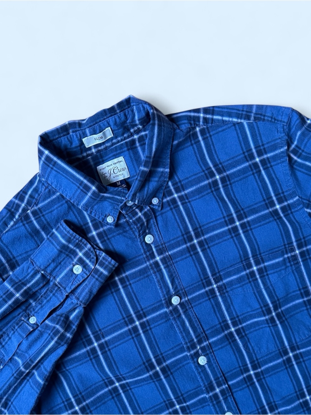 J. Crew Secret Wash Slim-fit Long Sleeve Button-down Shirt Blue Plaid Mens Med